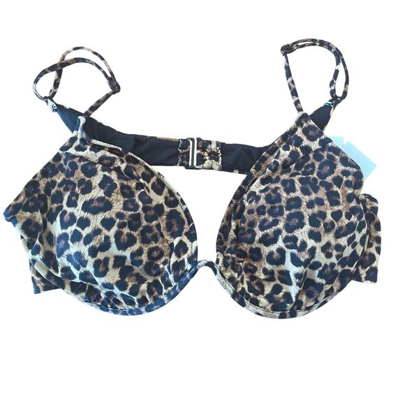 NWT Good American Showoff Curve Bikini Top Leopard Print Swimwear Beach Size 8 - Picture 2 of 8